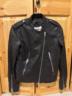 rag & bone Black Asymmetric Leather Bomber Jacket